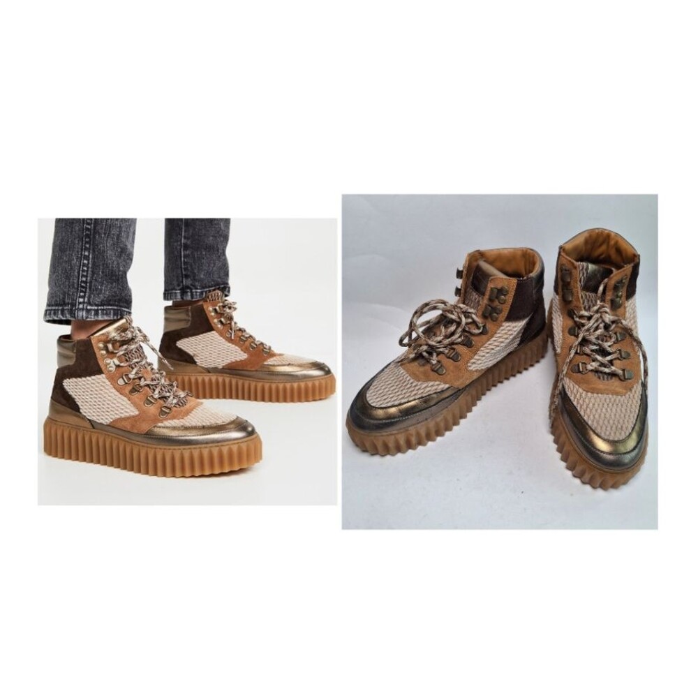 Voile Blanche Eva Hikers Leather Ankle Hiking Boot Brown Metallic Women 8 (EU38)